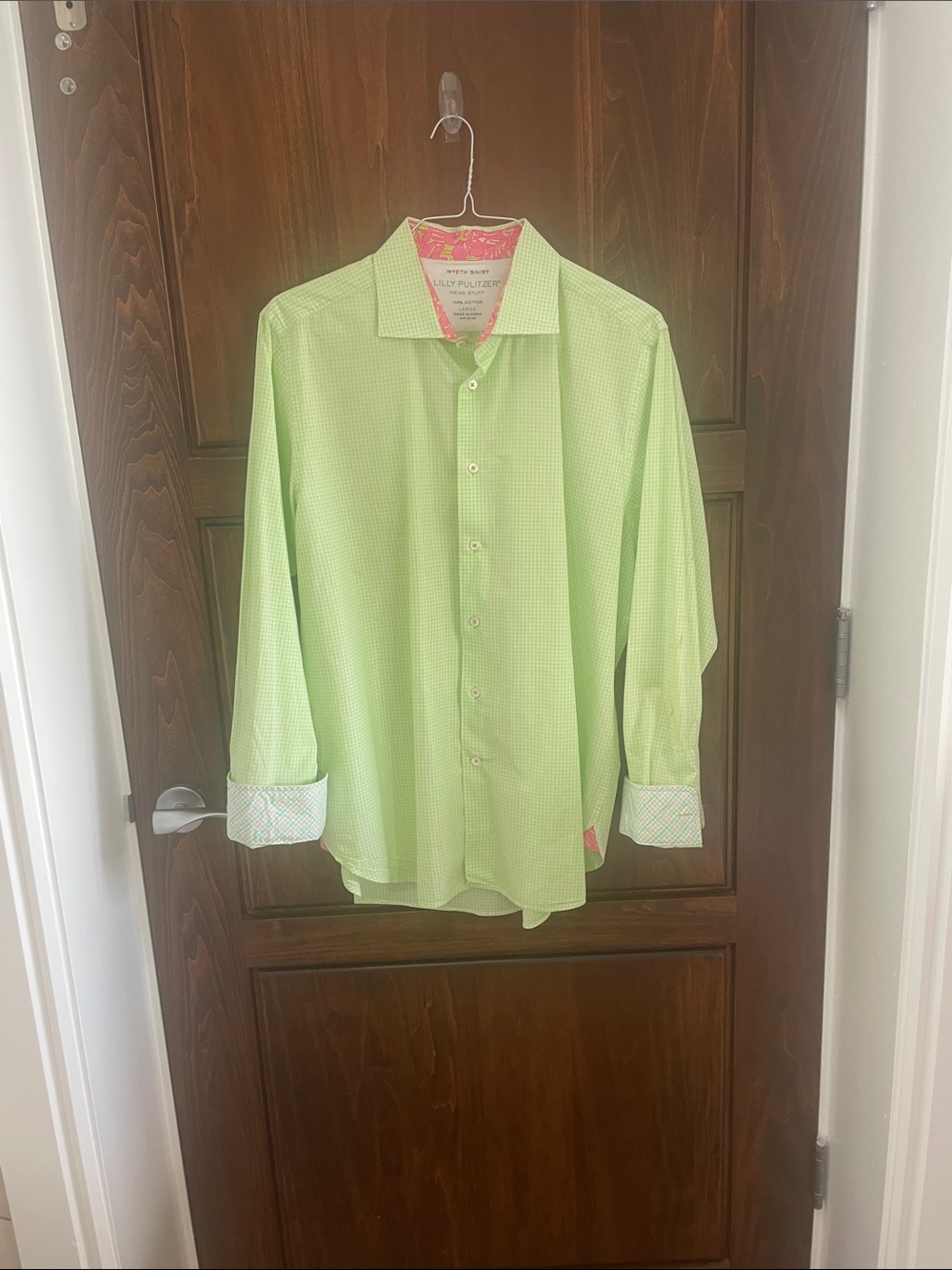 Lilly Pulitzer Light Green Check Spread-Collar Dress Shirt